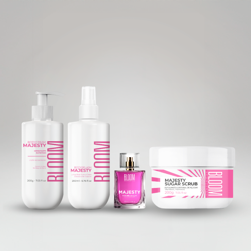 Kit Majesty - Esfoliante Corporal, Body Splash, Body Cream e Perfume Capilar