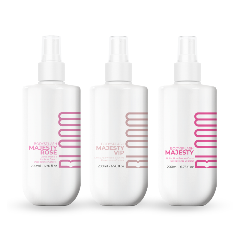 Kit 3 Body Splash Desodorante Colônia 200ml - Majesty, Majesty Rose e Majesty Vip